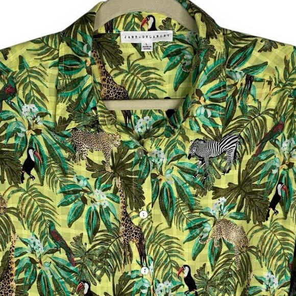 Jane + Delancey Safari Shirt Dress Jungle Animal Print Button Size Large - Picture 3 of 13